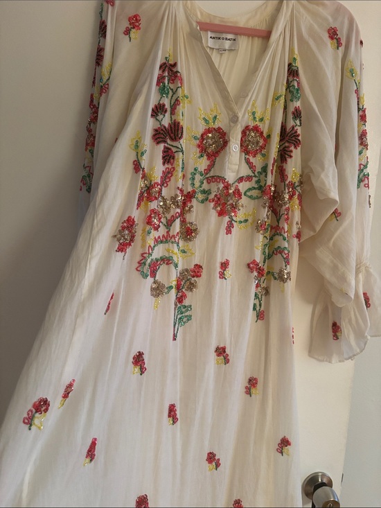 Antik Batik Dresses & Skirts - Antik Batik Ivory Midi Dress with Floral Sequin and Bead Embroidery L